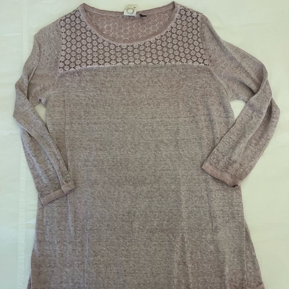 Women's Knit Sweater with Lace Detail - Light Pink